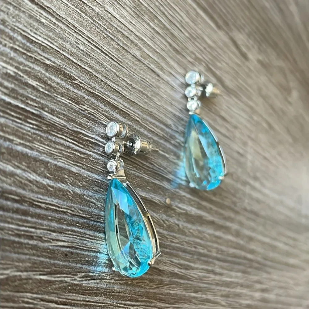Blue stone drop earrings A76 - Picture 3 of 4